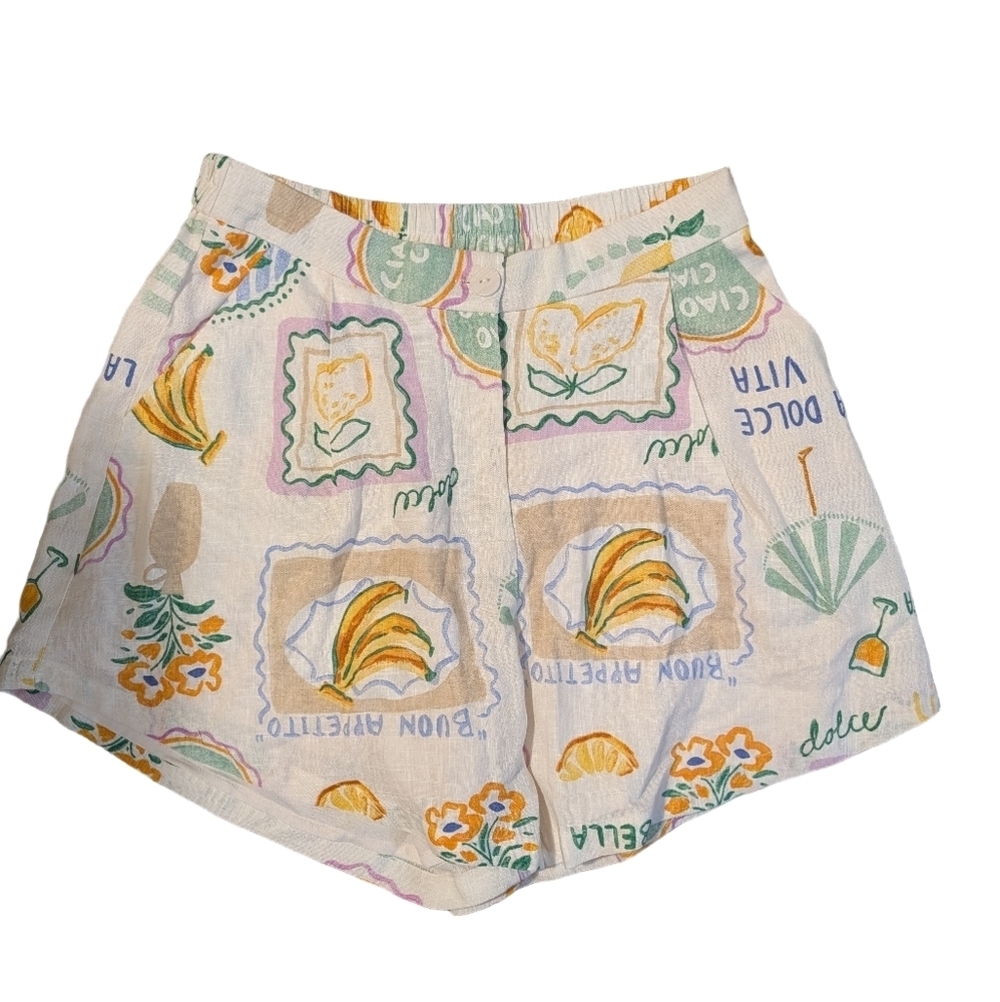 Paperheart Linen Set - La Dolce Vita Lemone print, top M shorts L - Picture 3 of 12